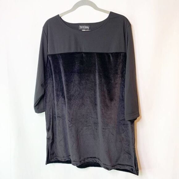 Diane Von Furstenberg Vintage Shirt Womens Large Black Velvet 3/4 Sleeve Blouse - Picture 1 of 5